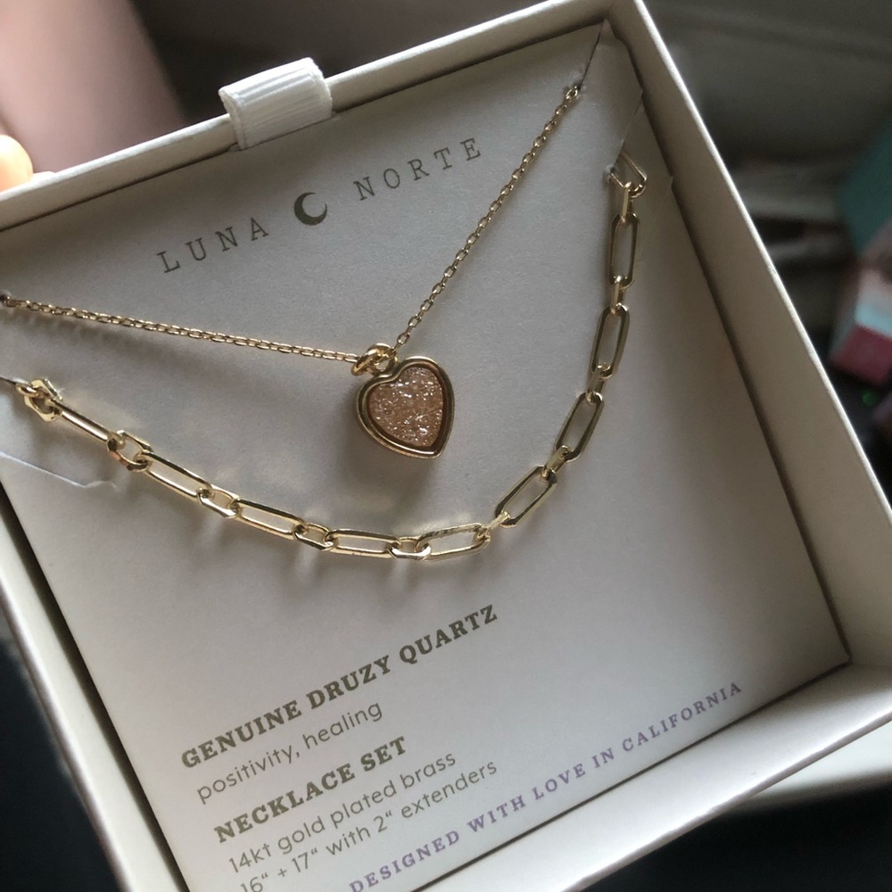 Luna Norte Gold Druzy Heart Necklace Set